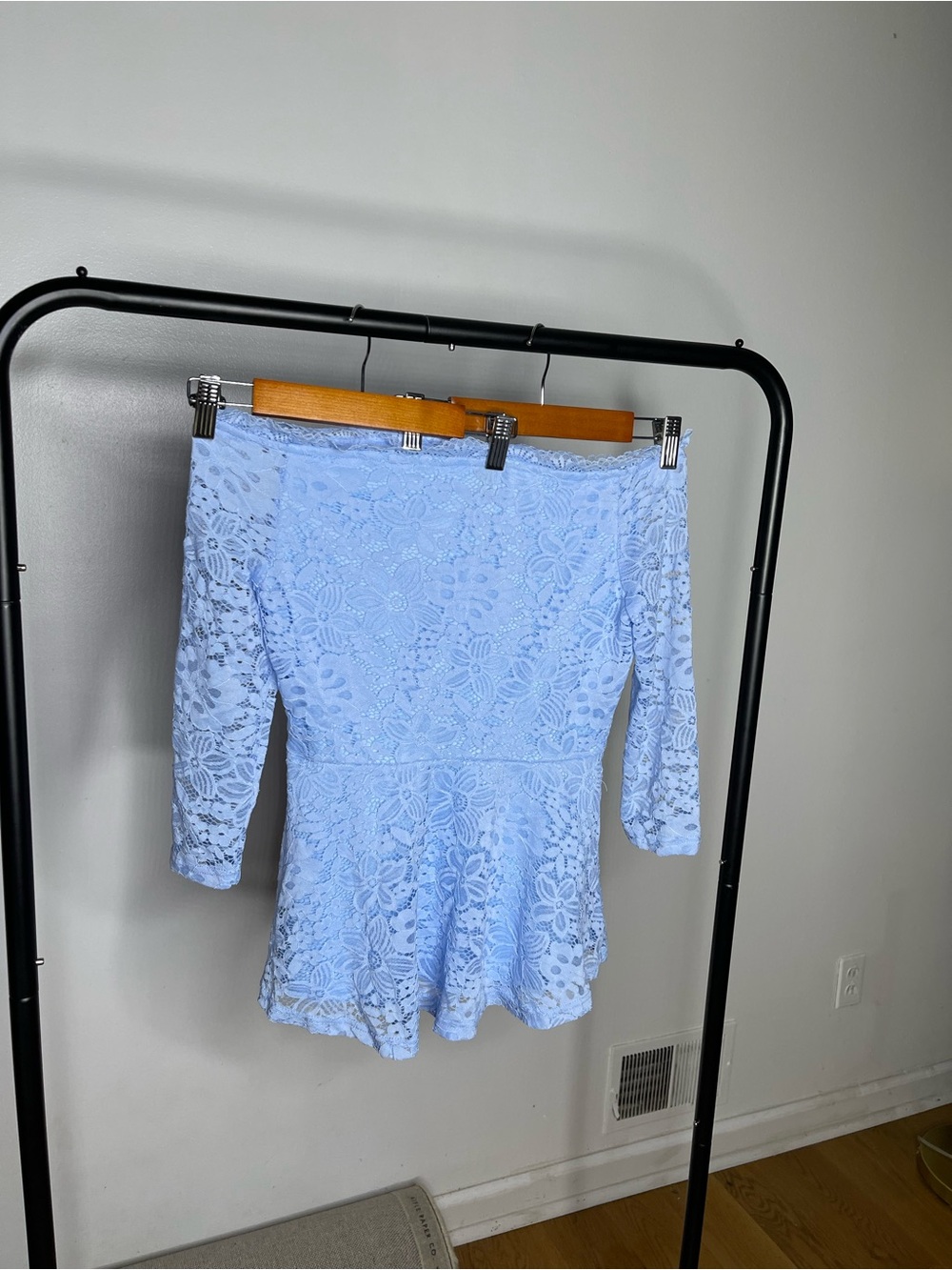 Allegra K Light Blue Off-Shoulder Lace Romper